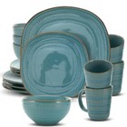 16-piece Teal Stoneware Dinnerware Set - Dinner Plates  Salad Plates  Bowls  Mug