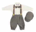 Baby Toddler Beige Blue Houndstooth Knickers Vintage Set Outfit Wedding Easter 