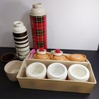 Vtg Thermos Picnic Set Red Plaid Carry Case Quart  Pint And Individual Thermos
