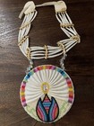 Vintage Seeded Beaded Round Medallion Choker Indigenous Native  Regalia 4 5 Inch