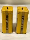 Pair Vintage Red Circle Coffee Tin Coin Savings Banks  2  Lot