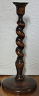 2 Vintage 12    Barley Twist Wooden Candlesticks Antique Oak Candle Holders Pair