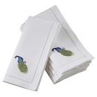  Embroidered Napkin With Hemstitch Design  set Of 6   White  20 x20  Peacock