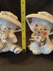 Pair Vtg Anthropomorphic Kitty Cat In Bonnet Sugar Crystal Bead Figurine Japan