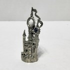 Vintage Pewter Fantasy Castle Figurine With Blue And Clear Crystal Accents 3 75 