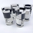 4 Georges Briard Black   White 1970s Geometric Cocktail Highball Glasses Signed