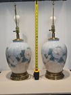 Great Pair Of Vintage Handpainted Frederick Cooper Floral Brass Ginger Jar Lamp 