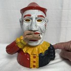 Vtg Cast Iron Clown Coin Tossing Bank Moving Arm Mechanical Eyes tongue Works 