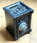 Antique Cast Iron Still Coin Bank Mini Safe Angel With Boy And Dog Made In Usa