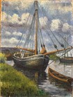Antique German Impressionist Oil Painting Original Signed Maritime Nautical Boat