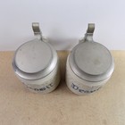 2 Vintage Stoneware Pottery Stein Blue  prosit  German Cheers 5  Tall Vgc
