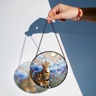 Tabby Cat Moonlight Stained Glass Suncatcher  Window Decor Gift For Cat Lovers