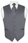 Men s Dress Vest Necktie Hanky Charcoal Grey Gray Neck Tie Set For Suit Tuxedo