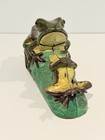 Beautiful Atq Original  J e Stevens Two Frogs Mechanical Cast Iron Bank