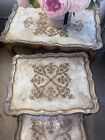 3 Florentine Vintage Nesting Side Tables Floral Gold Hand Painted Made In Italy