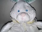 Vintage Fisher Price Baby Puffalumps Bunny  1359 1988 White Aqua Rabbit Rattle