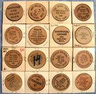 Lot Of 16 Vintage Wooden Nickels All Different Tokens  Wood Coin Collection  16