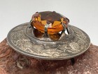 Antique Celtic Scottish Thistle Brooch Pin Citrine Glass Great Britain Vintage