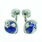 Cufflinks Silver Blue Silver Globe Planet World Pair Wedding Mens Cuff Links