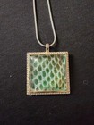Brand New Handmade Snake Shed Skin Jewelry Green Necklace Square Sliver Chain