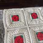Vtg Crocheted Granny Square Afghan Throw Blanket 3d Puffy Red Roses 36    X 62   