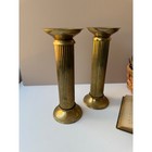 Vintage Hollywood Regency Column Brass Pillar Candle Holders Pair   10  Tall