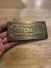 Winchester Brass Plaque Sign Gunsmith Remington Hunting Collector Patina Decor