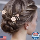 4 Pcs Bridal Flower Wedding Hair Pins Crystal Pearl Hair Clips Flower Headpie