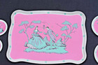 Vintage 30 s Ohio Art Tin Litho Child s Tea Set Pink Victorian Lady Garden 14pc