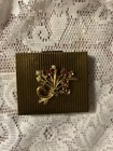 Vtg Gold Pink White Rhinestone Floral Compact Case 3 X 2 5 X  50 