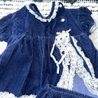 Vintage Blue Velvet Dress White Lace Ruffle Size 0-6 Months Bow Rose W  Bloomers