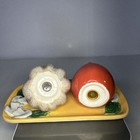 Bella Casa Ceramic Colorful Tomato   Garlic Salt And Pepper Shaker Set With Tray