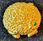 Vintage  Revlon Moon Drops Frog Solid Perfume Compact Gold Tone Green Eyes Euc 