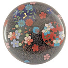 Vintage Japanese Cloisonn   Box 4    Round Black Floral W  Butterfly  Signed 1920s