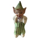Signed Vintage Ceramic Christmas Pixie Elf Green Mcm Ceramic Figurine Japan