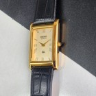 Vintage Seiko Slim Tank Quartz Men Golden Face Dress Watch-free Shipping
