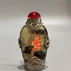 Chinese Old Beijing Glass Built-in Painting Tibetan Silver Inlaid Snuff Bottle