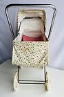 Vtg  Rare 70   s Baby Doll Stroller Metal Frame Canopy Floral Wheels And Vinyl