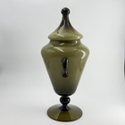 Empoli Glass Urn With Lid  1960s Avocado Green Cased Glass