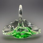 Vtg Zimmerman Art Glass Basket Clear And Green Flower Design Candy Dish Corydon