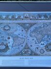 Vintage Framed Silver Foil Blaeu Wall Map Of Old And New World 24  By 30 