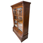 Victorian Walnut Bookcase With Glass Doors  Carved Columns   Drawers  22530