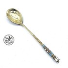 Antique Imperial Russian Cloistered 84 Silver   Gold Plated Enamel Spoon 4 3 8    