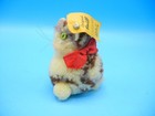 Vintage German Steiff Pom-pom Woolen Tabby Cat  7290 05 Tag   Button Red Ribbon