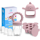 3-in-1 Baby Food Fruit Feeder Set Silicone Teething Toy Freezer Tray Blush Pink
