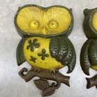 Vintage 1970   s Sexton Owls Cast Aluminum Wall Art Decor Green Yellow Brown