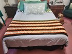 Vintage Handmade Crochet Afghan Throw Blanket Orange  Green  Brown   White Retro