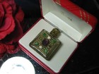 Vint Czechoslovakian Perfume Bottle Jeweled Lavendar Glass Stones Gold Filigree 
