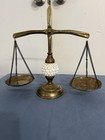Vintage Brass Hobnail Milk Glass Scales Of Justice Unmarked Brass Base