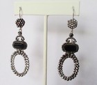 Pair Of Antique French  Cut Steel Earrings With Black Glass  French Jet Stones